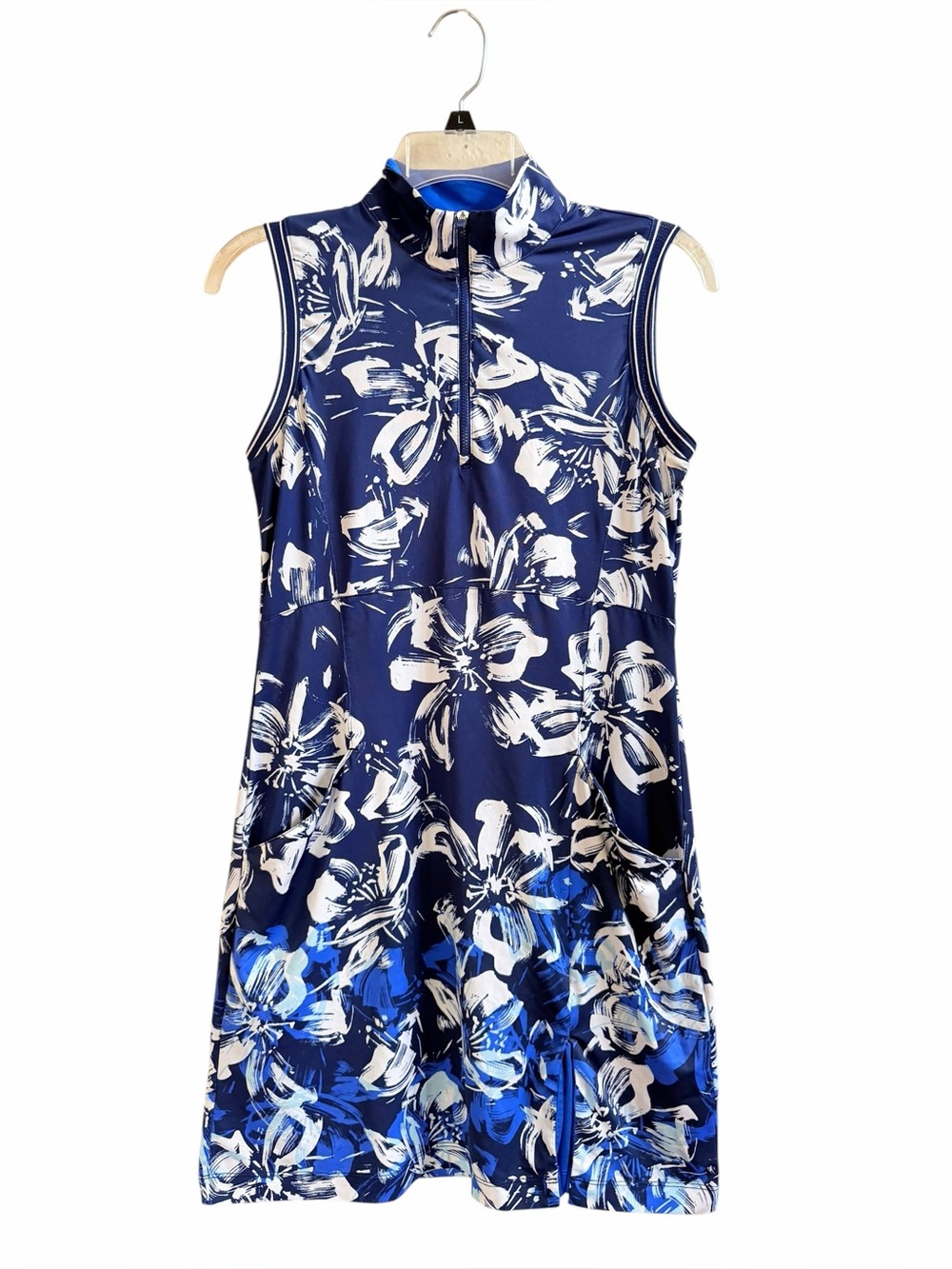 Blue print sleeveless 1/4 zip golf dress